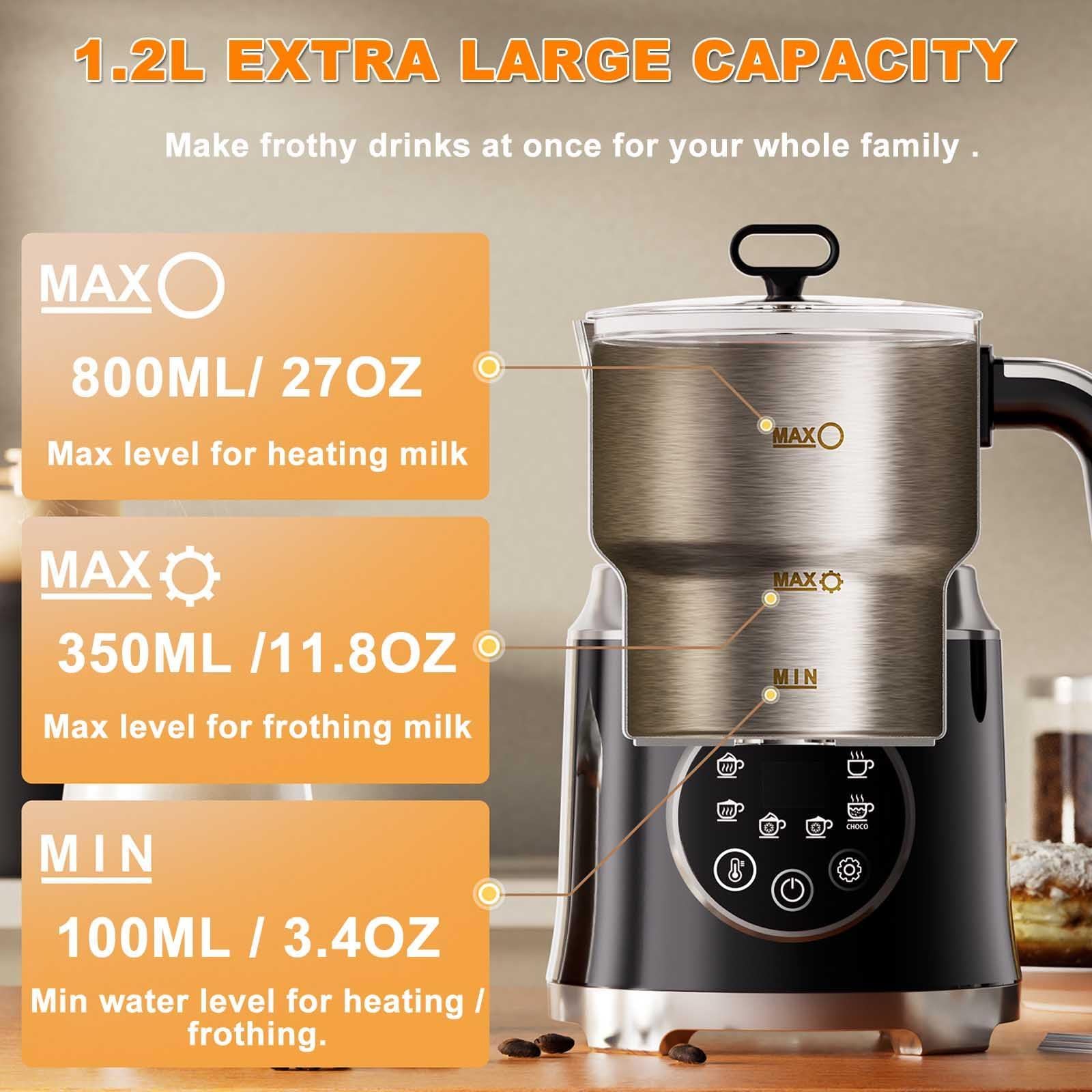 Split Elektryczny Spieniacz Do Mleka 1200 Ml, Automatyczny Parowiec I Spieniacz Do Mleka 6 W 1, Urządzenie Do Spieniania Gorącego I Zimnego Mleka Do Kawy, Cappuccino, Macchiato, Latte