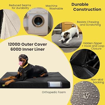 K9 Ballistics Tough Rip-Stop Orthopedic Rectangle Dog Bed Removable Washable Cover, Solid Orthopedic Foam for Size S Dogs 24x18, Obsidian Black