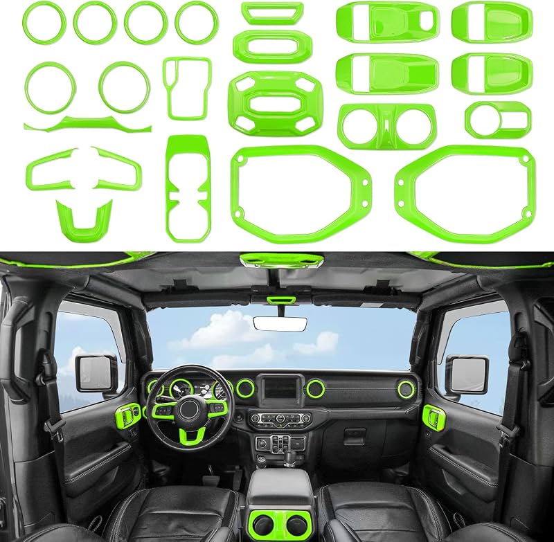 Kit de acabamento interno BARONG para Jeep Wrangler JL JLU e Gladiator JT 2018–2023, ABS verde – 23 peças