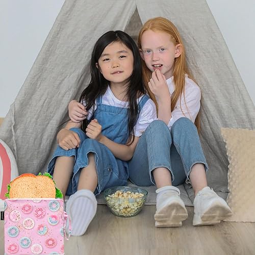 Miniatura 6 de Bolsa de sándwich reutilizable para niños y adultos, bolsa de almuerzo de doble capa con asa, lavable, segura para alimentos, sin BPA (1 paquete,