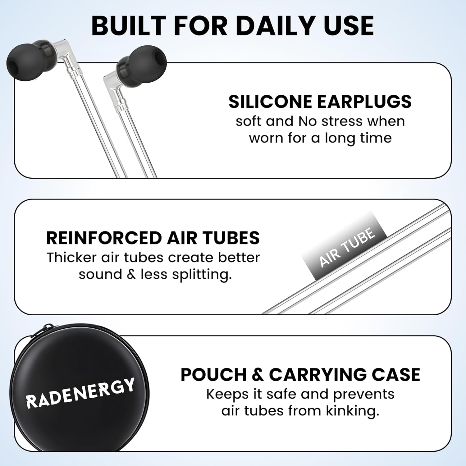 Airtube Headphones, EMF Free Earbuds, Air Tube Headphones with Zipper Bags, 3D Sound, Microphone Volume Control, for Work Meetings, Sleep, Gym, High Audio Quality Devices (USB-C)