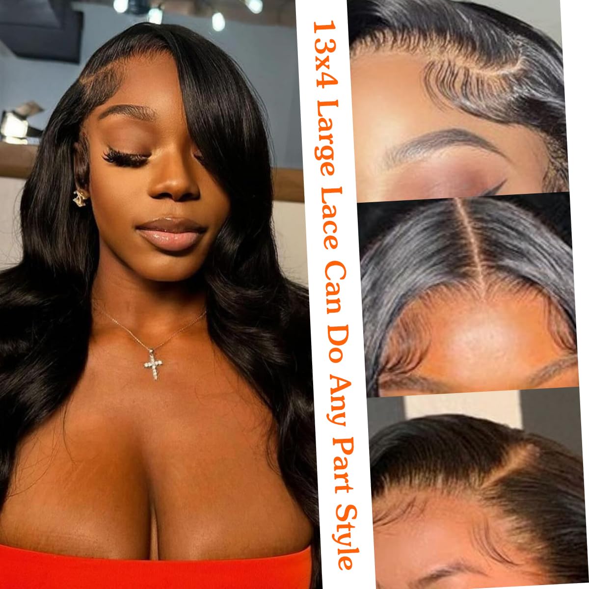 28 Inch Body Wave Lace Front Wigs Human Hair Pre Plucked 13x4 HD Transparent Lace Front Wigs Human Hair 180% Density Body Wave Glueless Frontal Wigs for Women Natural Black(28 Inch)