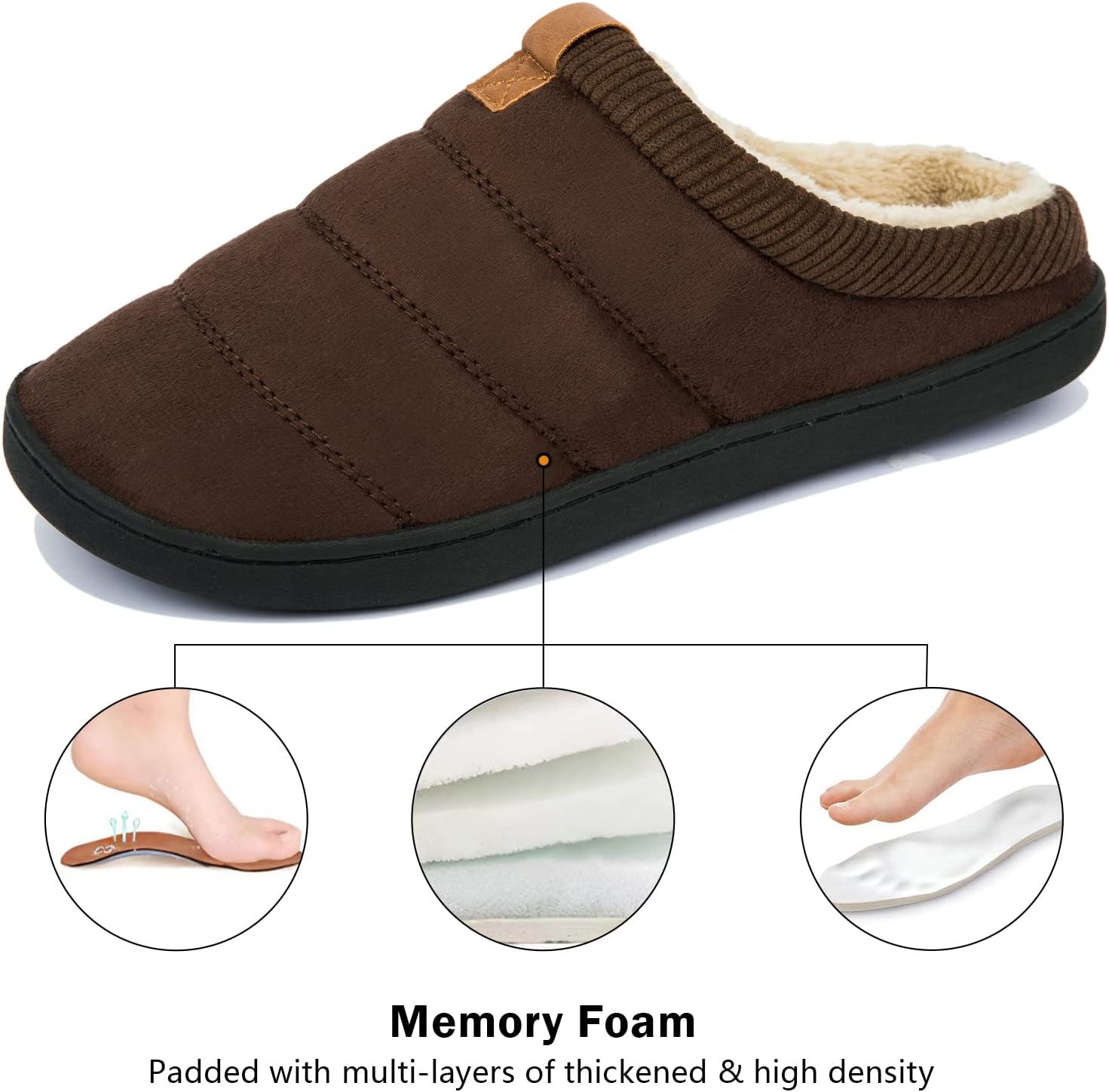 House Slippers for Men Memory Foam Indoor Slippers With Fuzzy Lining Bedroom Slip on - Image 5