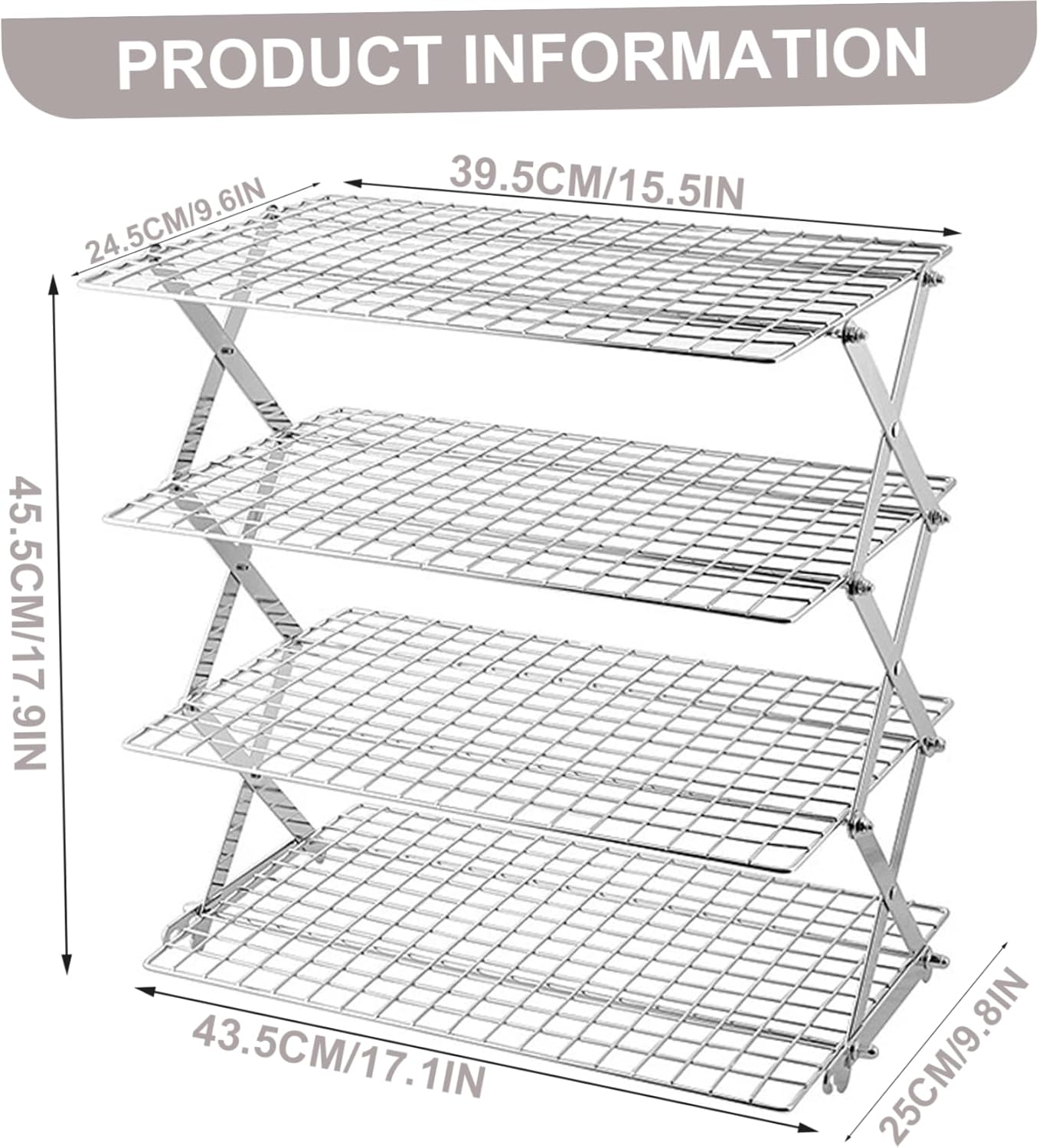 Collapsible Cooling Racks for Baking 4 Tier Hollow-Out Iron Baking Cooling Rack with Adjustable Spacing X-Shaped Cookie Rack for Pies, Pancakes Collapsible