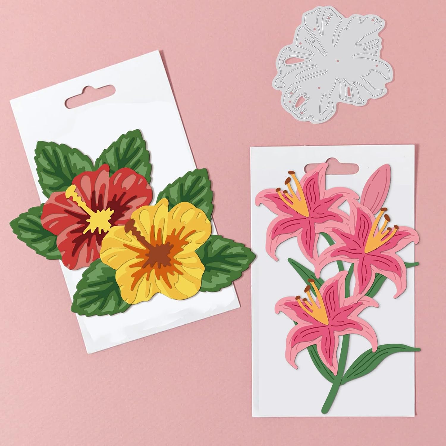 GLOBLELAND Hibiscus Lilies Cutting Dies for Card Making Flowers Cut Die for DIY Scrapbooking Journal Embossing Paper Craft Decor