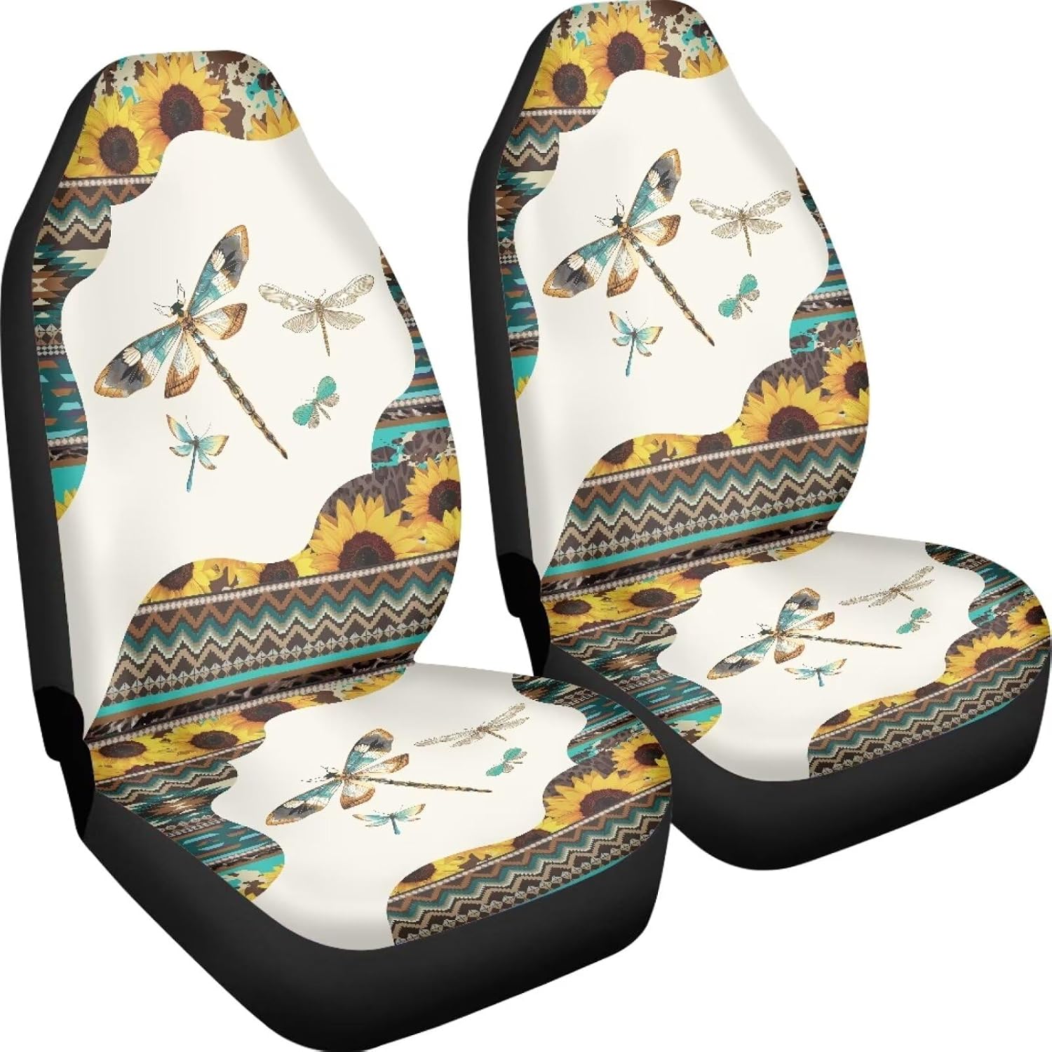 Dragonfly Car Seat Cover Full Set Front Seat,Western Sunflower Dragonfly Automotive Seat Covers Driver Seats Protector Cushion Universal Fit Anti Slip Auto Seat Set image 5