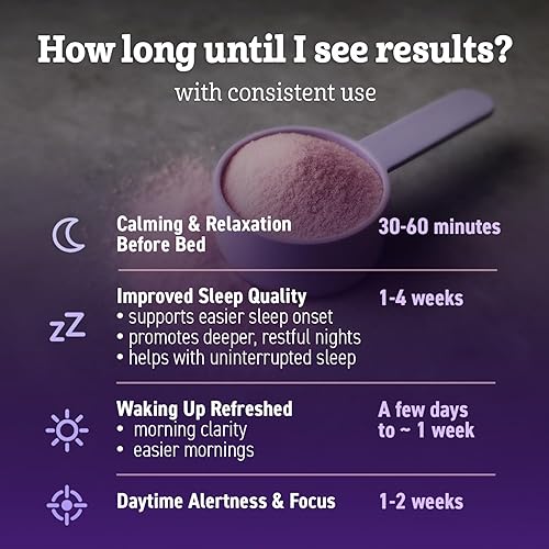 Miniatura 5 de Polvo de magnesio para dormir bebida nocturna sin melatonina con glicinato de magnesio + citrato, GABA, L-teanina, apigenina, valeriana y bálsamo de