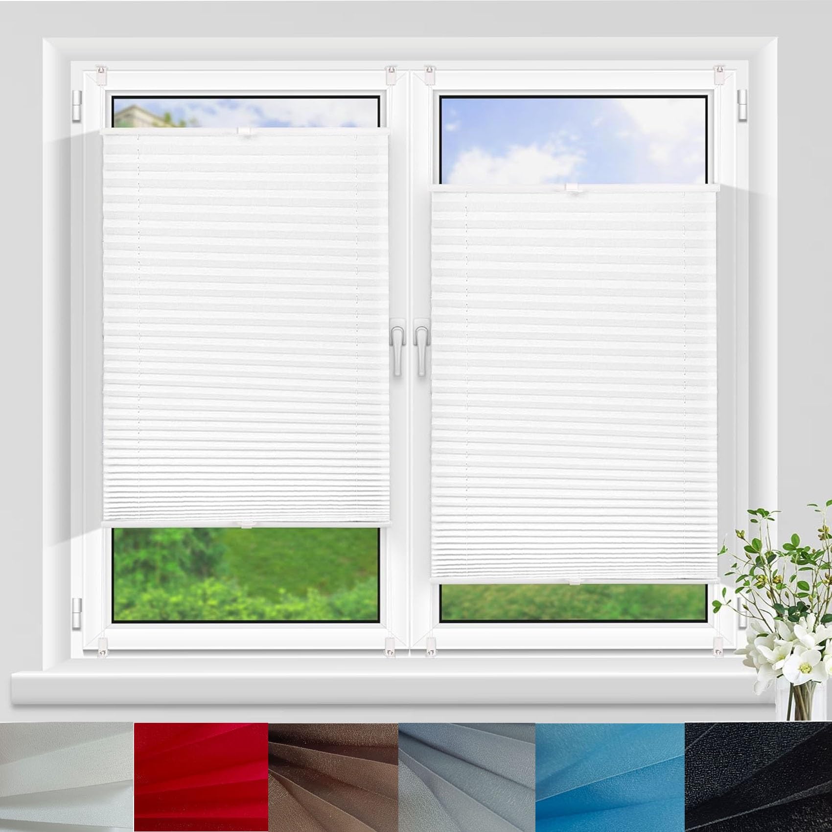 Blinds Tenda plissettata 30 x 60 cm Montaggio facile e veloce Tenda a rullo pieghevole con Morsetti per Finestre e Porte, Bianco