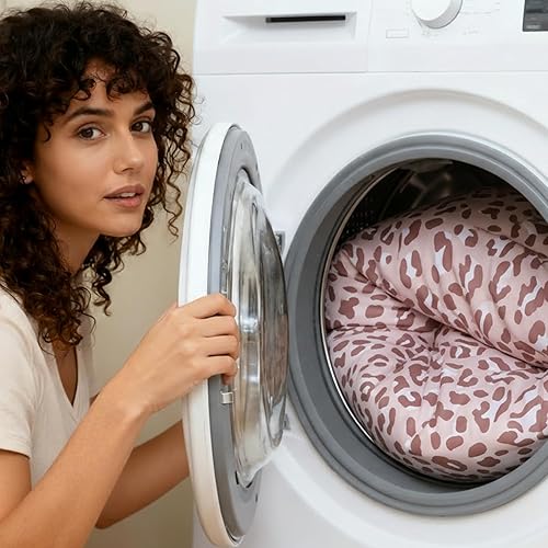 Miniatura 9 de JANZAA Juego de edredón tamaño matrimonial, juego de ropa de cama con estampado de leopardo beige, elegante y elegante estampado de guepardo, ropa