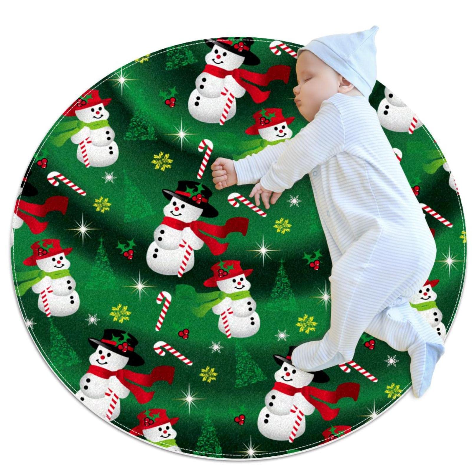Tapis rond bonhomme de neige Noël anti-glisse salon et salle de jeux