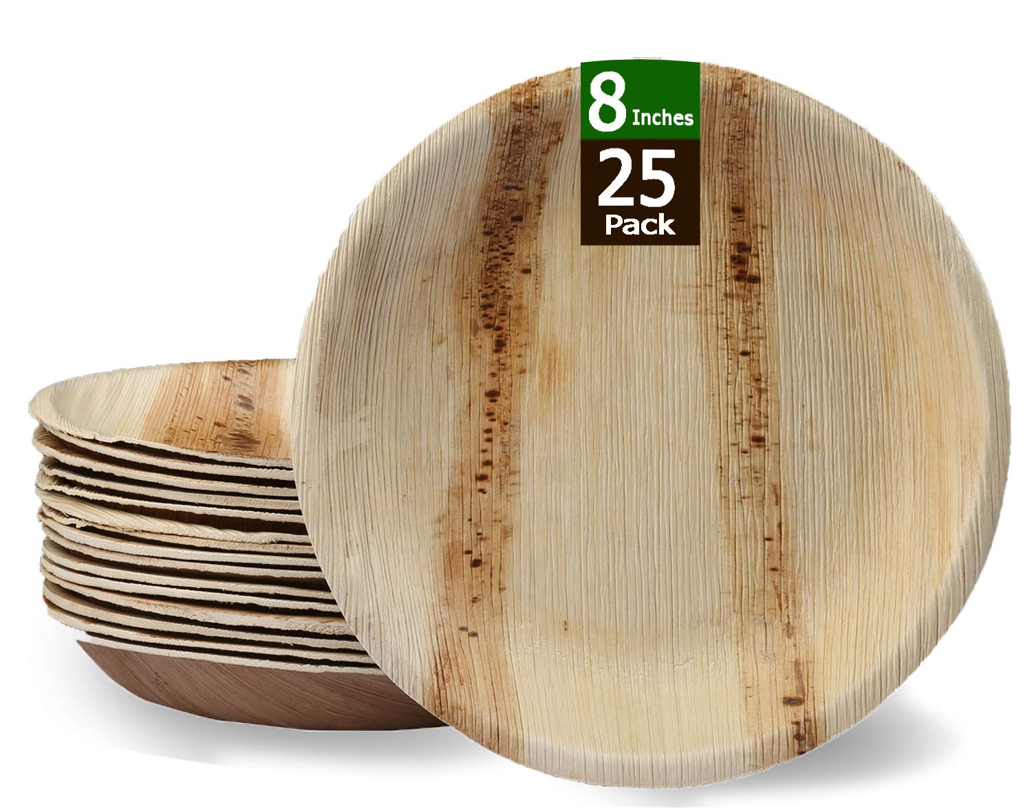 RAJRANGBRINGING RAJASTHAN TO YOU Biodegradable Leaf Plates - 8 Inches Round 25 Pcs Compostable Disposable Small Dinnerware Set - Eco Friendly - Plates for Weddings, Parties, Bbqs, Events