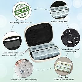 Serfeymi Weekly Travel Pill Organizer Pill Case for Purse with Removable 7 Day Pill Box, Fashionable Travel Medicine Organizer Pill Container for Medicine, Vitamin, Supplement - Bloom 01 + Pill Box