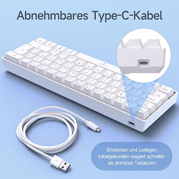TMKB T61SE Gaming Mechanical Keyboard with German QWERTZ Layout Red Switch White