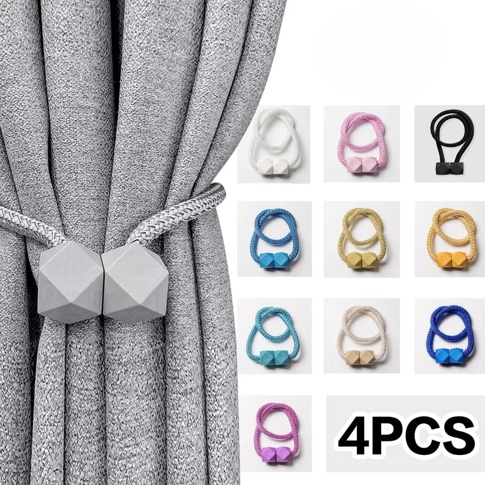 LYVQZPWLRLes Rideaux magnétiques, Embrasses de Rideaux à Aimant Puissant, 4 pièces, Design Corde épaisse(2black2whie)