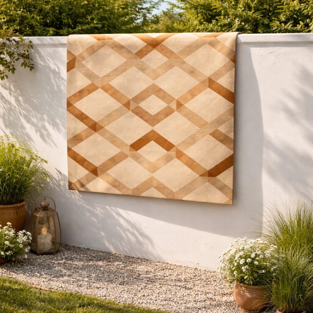 6'x10' Modern Hand Tufted Wool Area Rug Orange & Beige Geometric Pattern Carpet, Contemporary Rectangular Floor Rug for Living, Bedroom