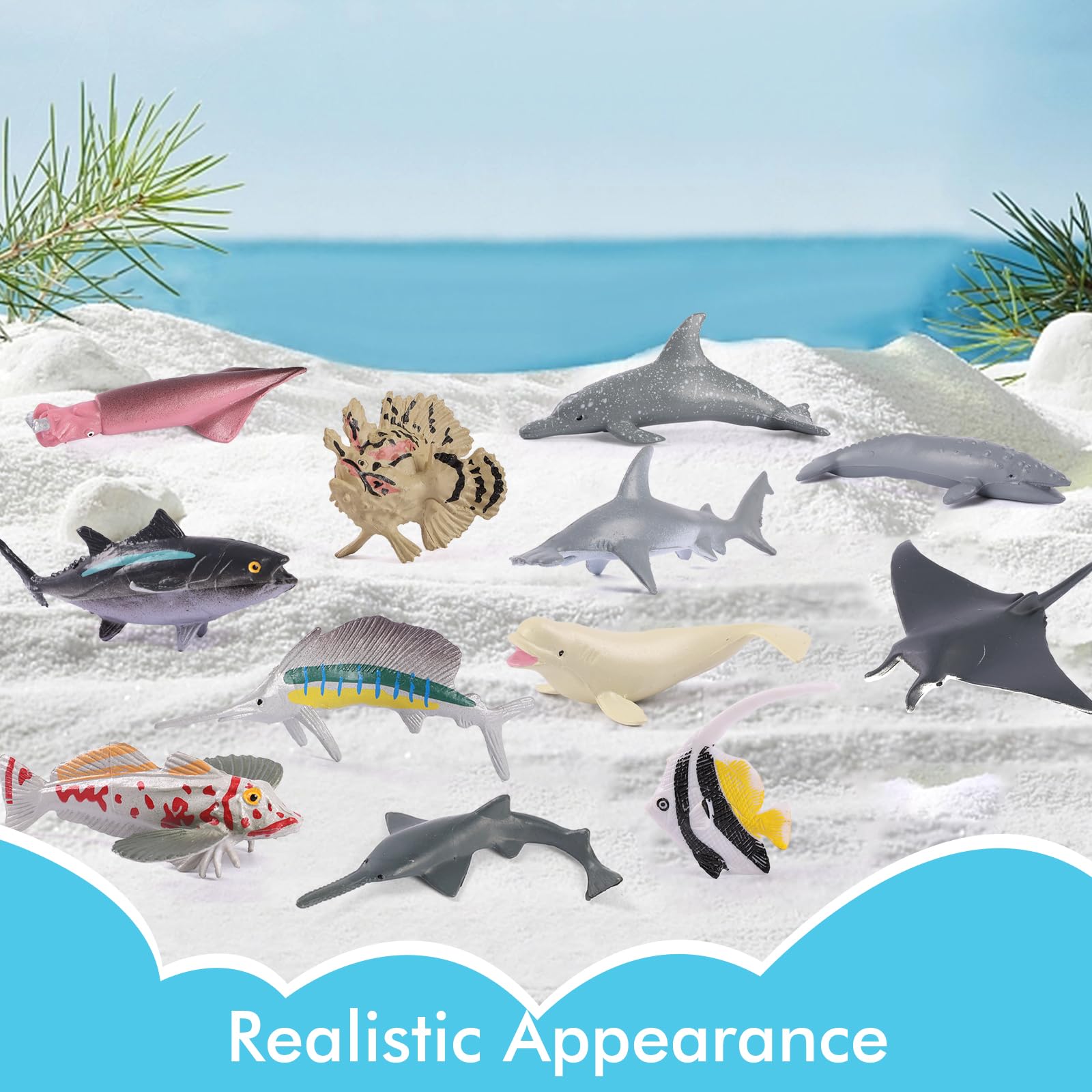 Maxmoc 12pcs Sea Animals Toys for Kids,Mini Animal Toys Plastic Realistic with shark, Dolphin, swordfish, Lionfish, tuna - Image 4