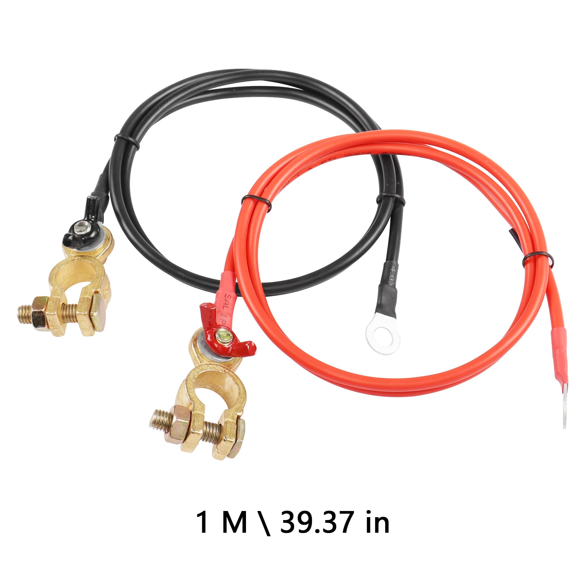 CERRXIAN 1 coppia di connettori terminali batteria, cavi da 10AWG, conduttori in lega di rame rosso e nero, morsetti con attacco a dado M8 per auto, marino, solare, camper, moto