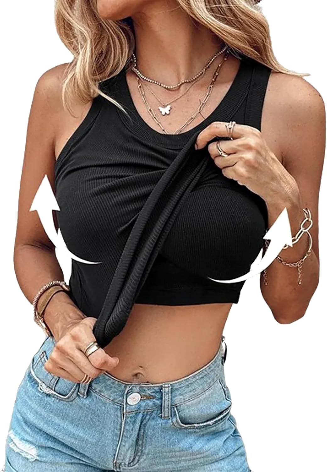 Jar of Love Womens Padded Racerback High Neck Tank Top Casual Summer Slim Fit Tank Top with Built in Bras(Removable) - Image 3