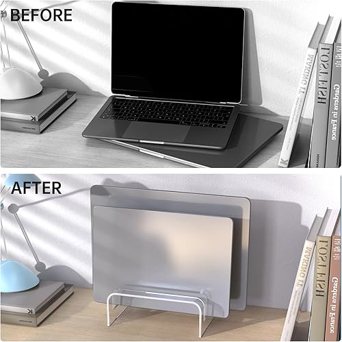 Miniatura 4 de NiHome Soporte vertical de acrílico transparente para laptop, compatible con computadoras portátiles y tabletas de hasta 1.1 in de grosor, ahorro de