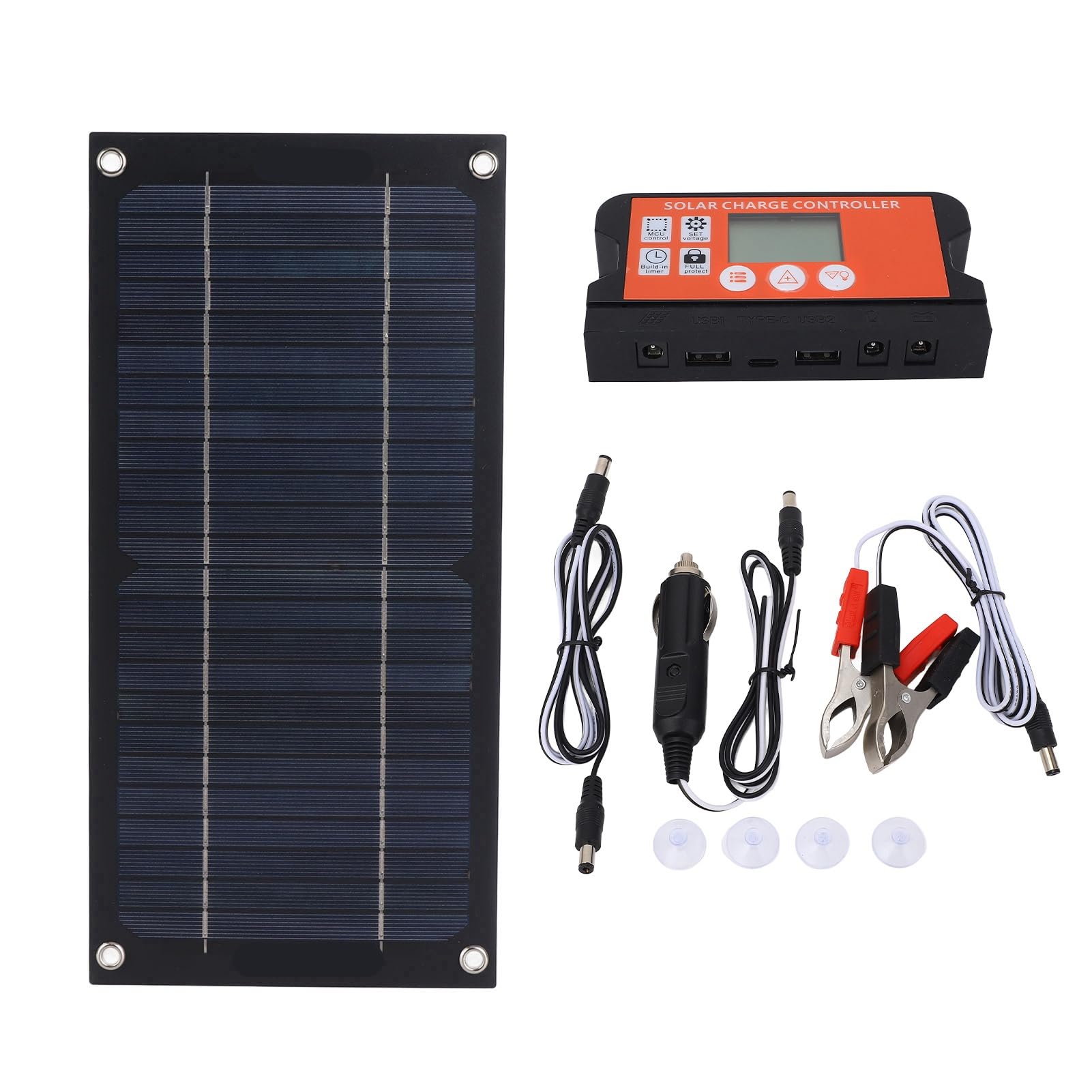 Kit Pannello Solare da 600 Watt, Caricabatterie per Pannello Solare Monocristallino Ad Alta Efficienza con Cavo di Prolunga e Clip per Batteria per Campeggio All'aperto per e