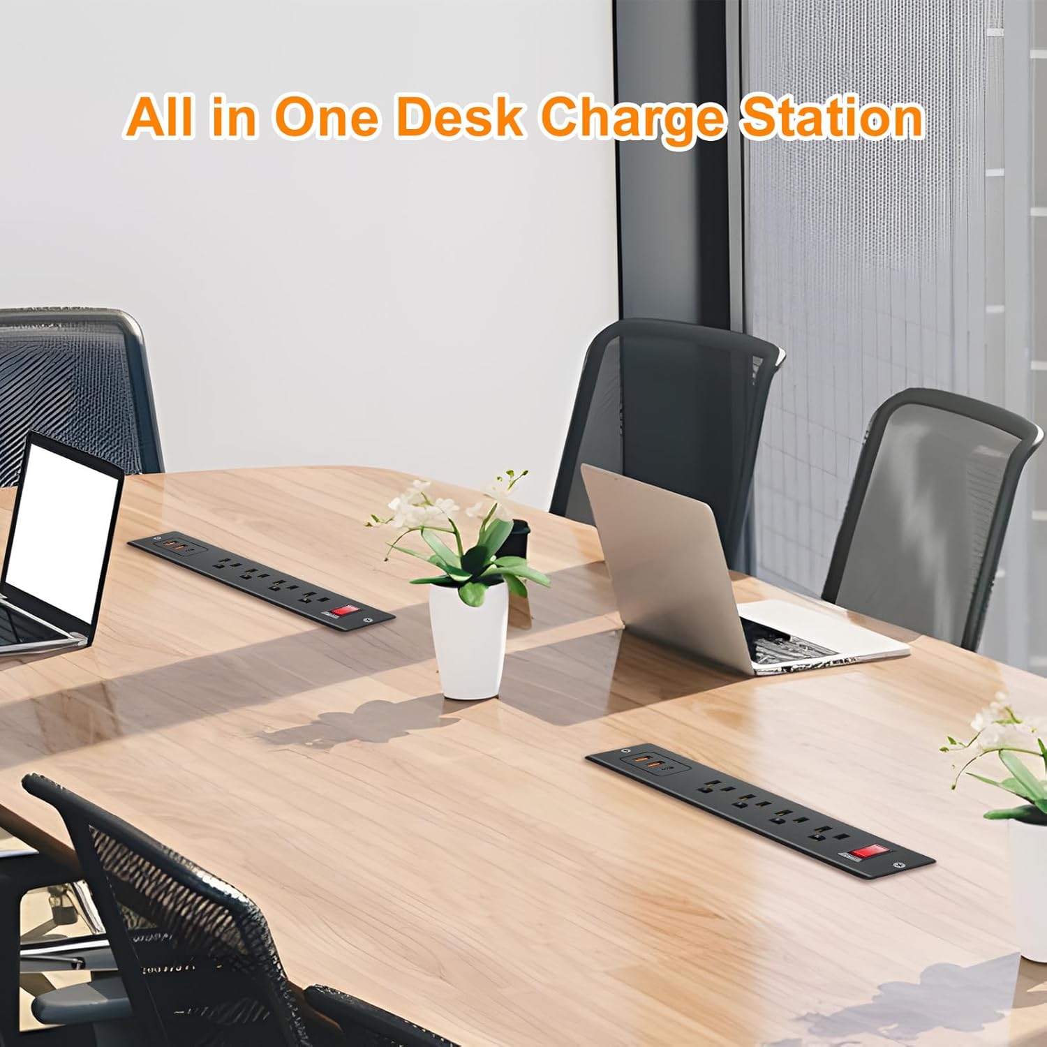 4 Outlets Recessed Power Strip with USB C 20W, Fast Charge Desktop Power Outlet Flush Mount Desk Extender 6.56 ft Extension Cord Plug in Furniture Conference Hotel