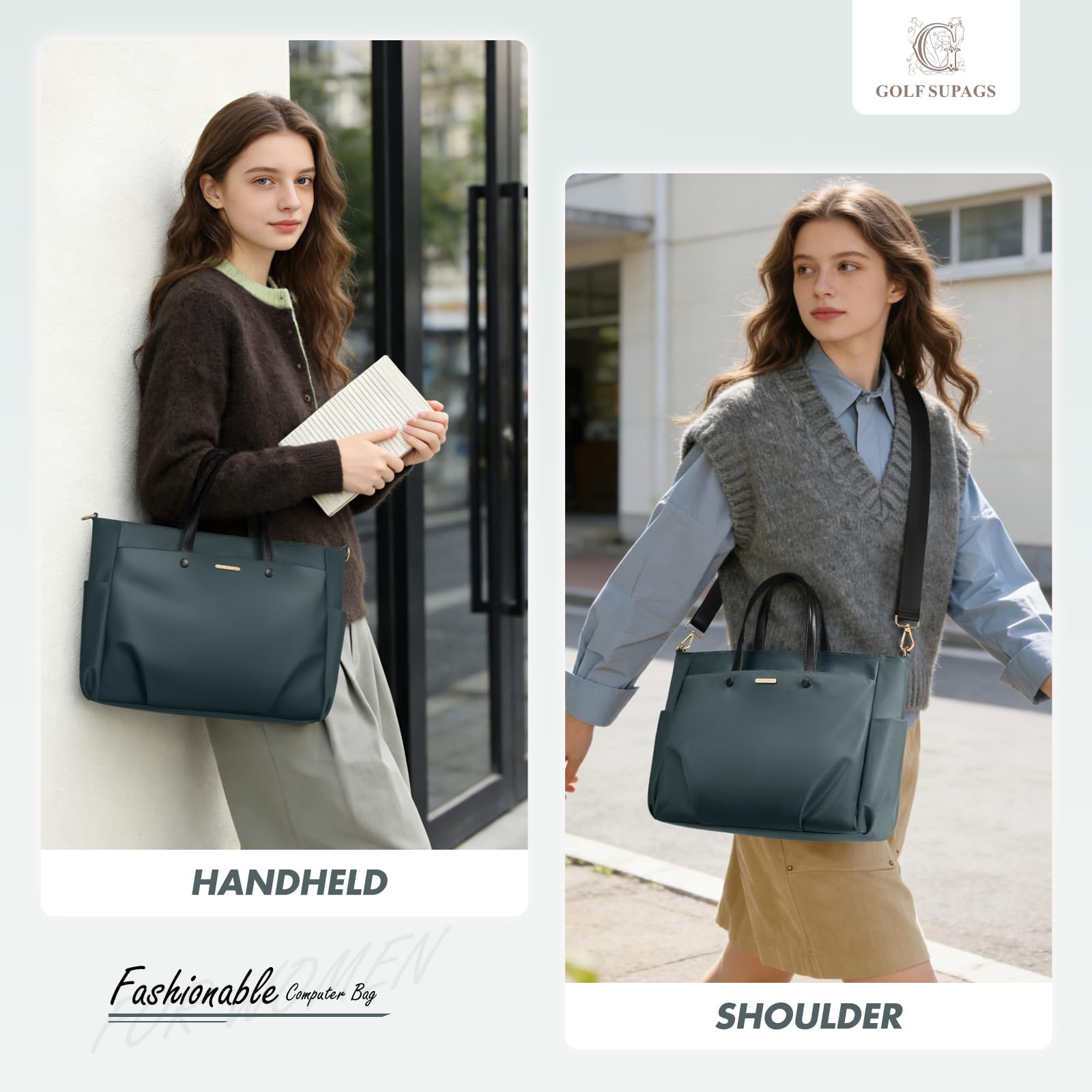 GOLF SUPAGS Bolso de hombro para ordenador portátil de 14 pulgadas, bolso de transporte para mujer, bolso elegante para trabajo y viajes
