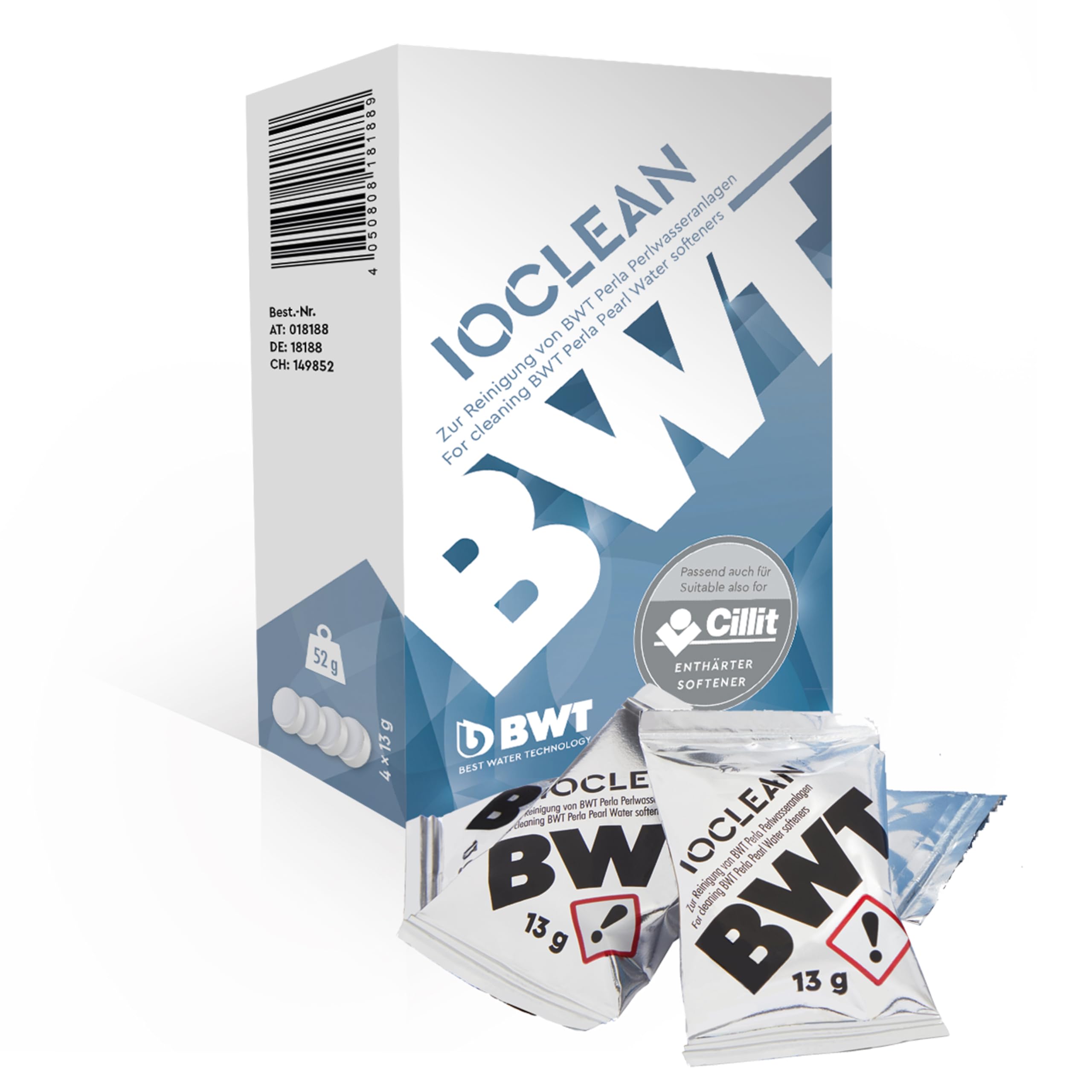 BWT IOCLEAN Reinigungstabletten, 4 Stück, für Perla Wasserenthärter | Wartungstabletten für Perla, Perla One, Home, Seta, Hybrid, Entfernt Ablagerungen & Biofilm, Für hygienische Anlagenpflege
