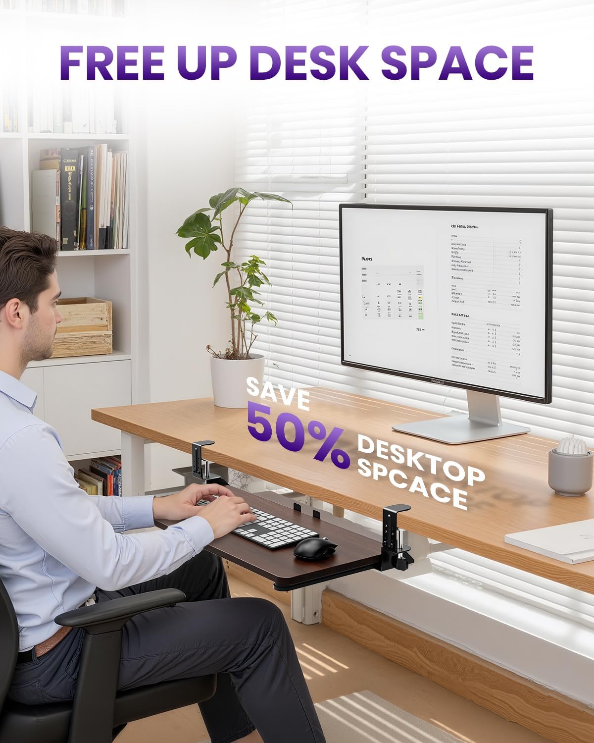 Ergonomic Keyboard Tray Under Desk, Pull Out with Adjustable C-clamp, 25.6 (31.5 Including Clamps) x 11.8 Inch Slide Out Computer Keyboard Drawer Mouse Tray for Typing, Large & Walnut