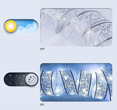 Miniatura 4 de ilauke Guirnalda de luces de Navidad de 65.5 pies, cinta de luces de Navidad plateadas, lazos de cinta de luces para decoración de árbol de Navidad,