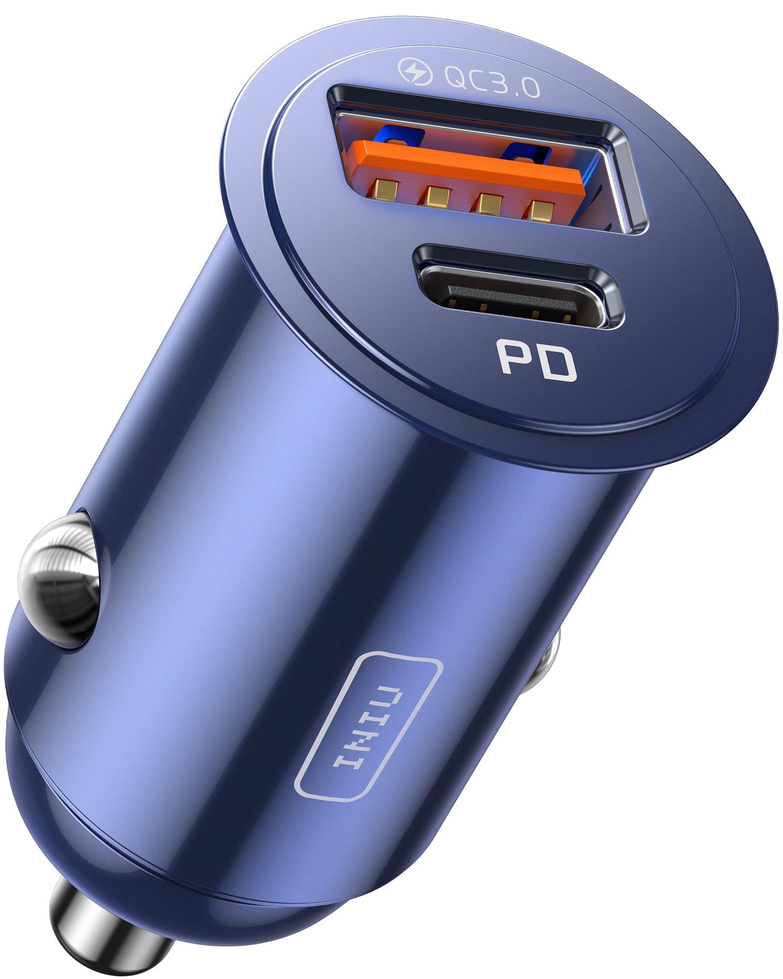 INIU Car Charger, Cigarette Lighter USB Charger Total 60W [USB C 30W+USB A 30W] 12V USB Socket, PD3.0 Fast Charge Car Phone Charger Metal Adapter for iPhone 17 16 15 14 13 Pro Max iPad Samsung Blue