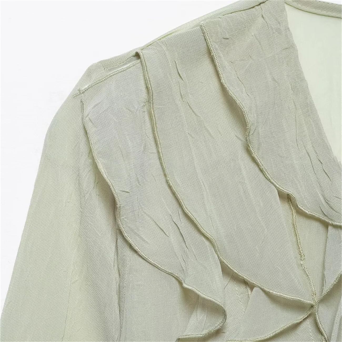Camicia primaverile a maniche lunghe semi trasparente con decorazione a strati da donna