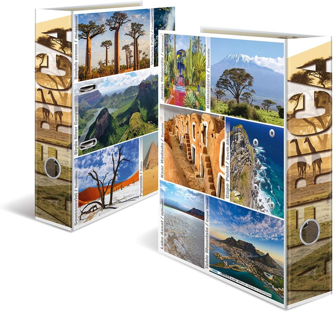 HERMA Lever Arch File Globetrotter with Africa Motif, A4, 70 mm Spine, with Inner Print, 1 Folder