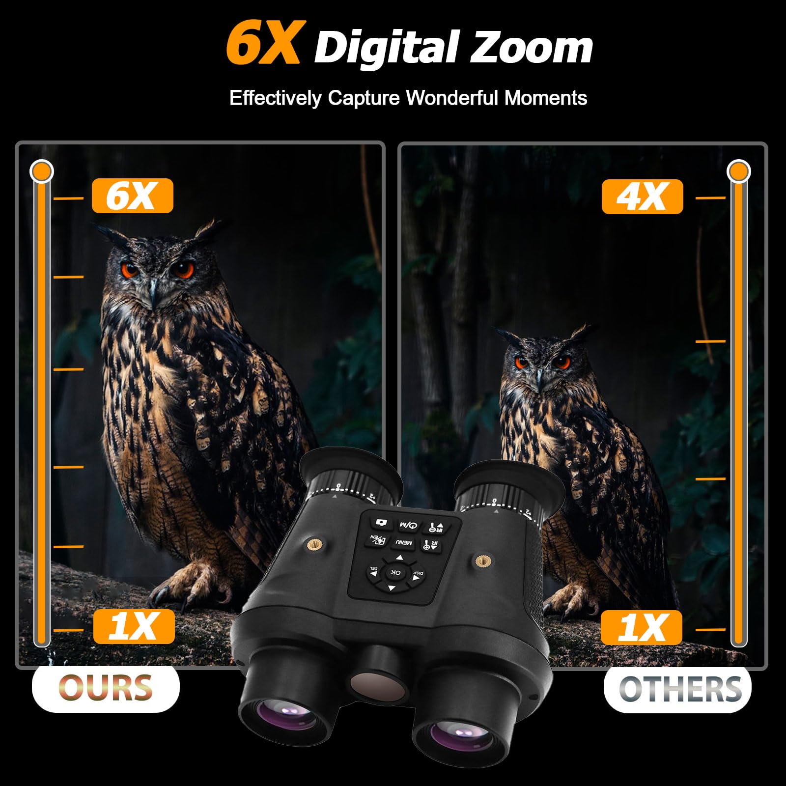 Gogle noktowizyjne montowane na głowie, 3D VR lornetka noktowizyjna dla dorosłych, 6X cyfrowa noktowizja, 7-biegowy noktowizor na podczerwień, FHD 4K Video do polowań i nadzoru