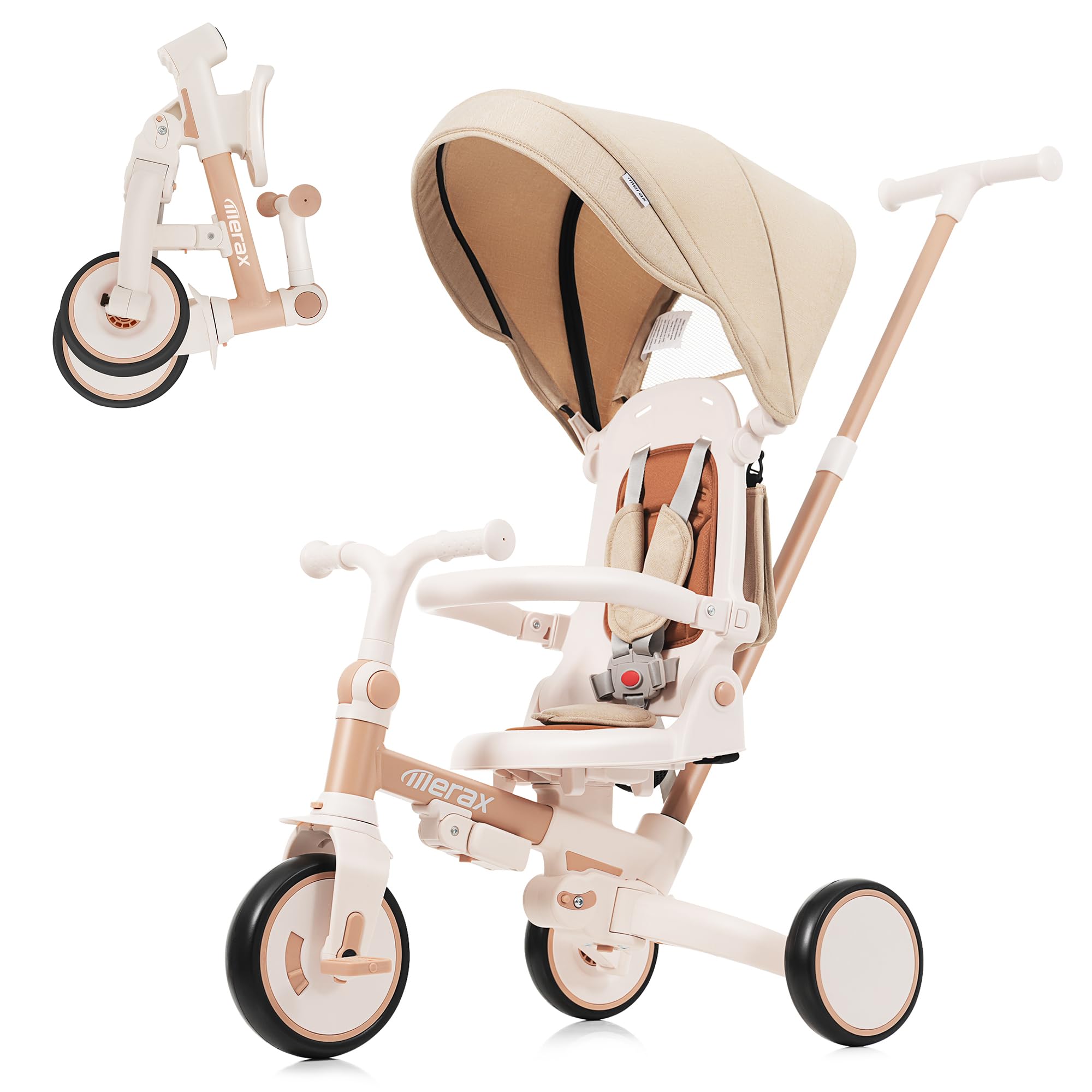Foldable Toddler 7-in-1 Tricycle, Canopy, and Guardrail Parent Push Handle Ages 1-6 Years