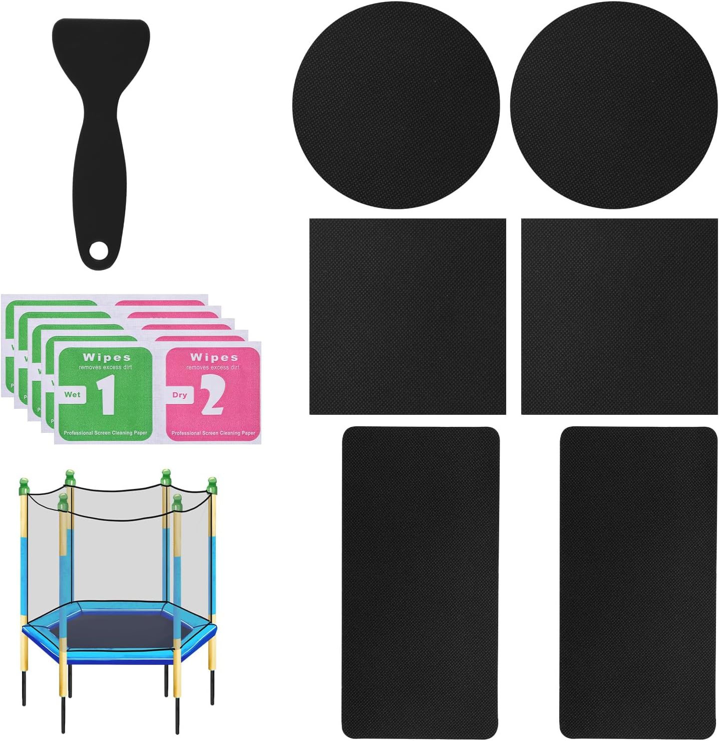 Tinoaly 6szt Samoprzylepny Zestaw Naprawczy do Trampoliny, 3 Kształty Łatek Akcesoria Taśmy Naprawczej Mat Trampolinowych do Naprawy Rozdarć Dziur Przebić w Matach Trampolinowych (Czarny)