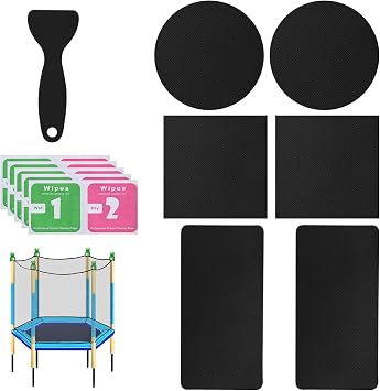 Tinoaly 6pcs Self-Adhesive Trampoline Patch Repair Kit, 3 Shapes Patches Trampoline Mat Repair Tape Accessories for Repairing Tears, Holes, Punctures in Trampolines Mats Black