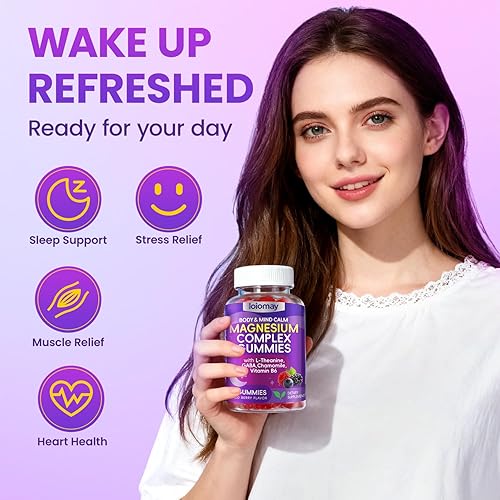 Miniatura 2 de Gomitas de glicinato de magnesio para niños y adultos, suplemento de complejo de magnesio triple calma sin azúcar con glicinato, L-treonato, malato,