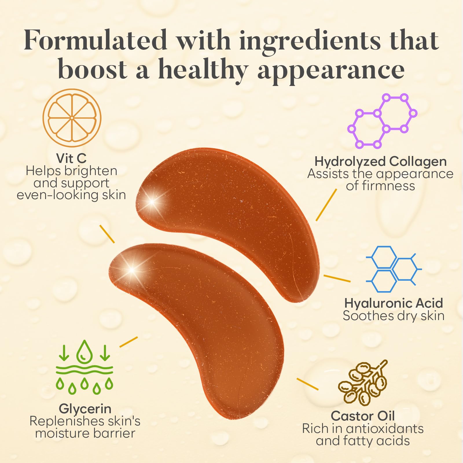 BLOOMORA Under Eye Gel Patches, Vitamin C Under Eye Patches for Puffy Eyes & Dark Circles, Hyaluronic Acid - Image 2
