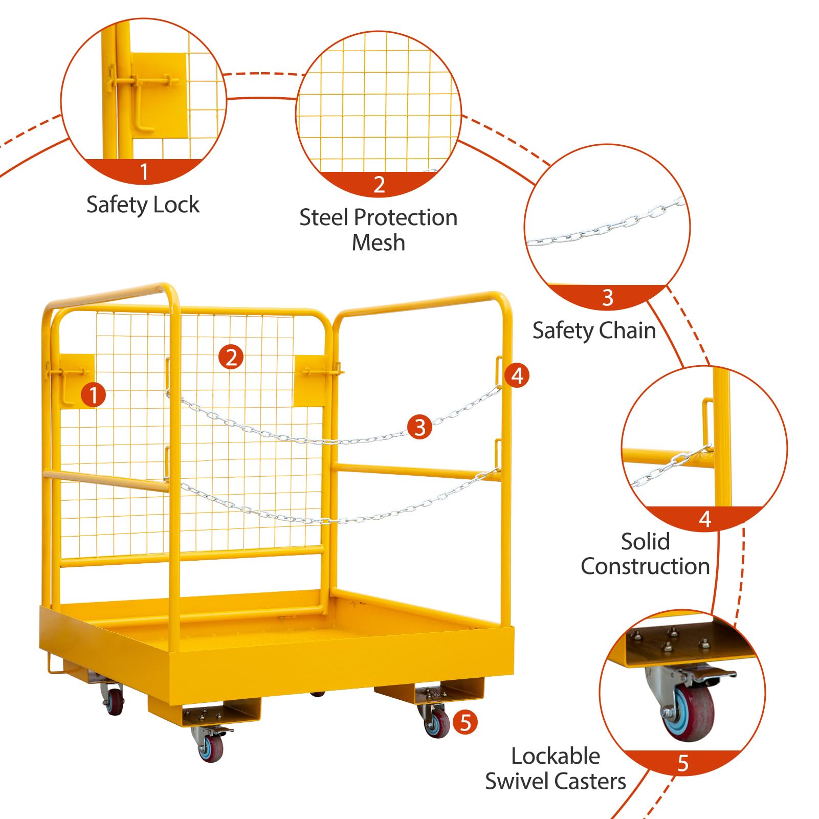 Garvee - Plataforma de seguridad plegable para carretilla elevadora, jaula de trabajo de acero, capacidad 1200 libras, 4 ruedas, cadena de puerta, 36 x 36 pulgadas