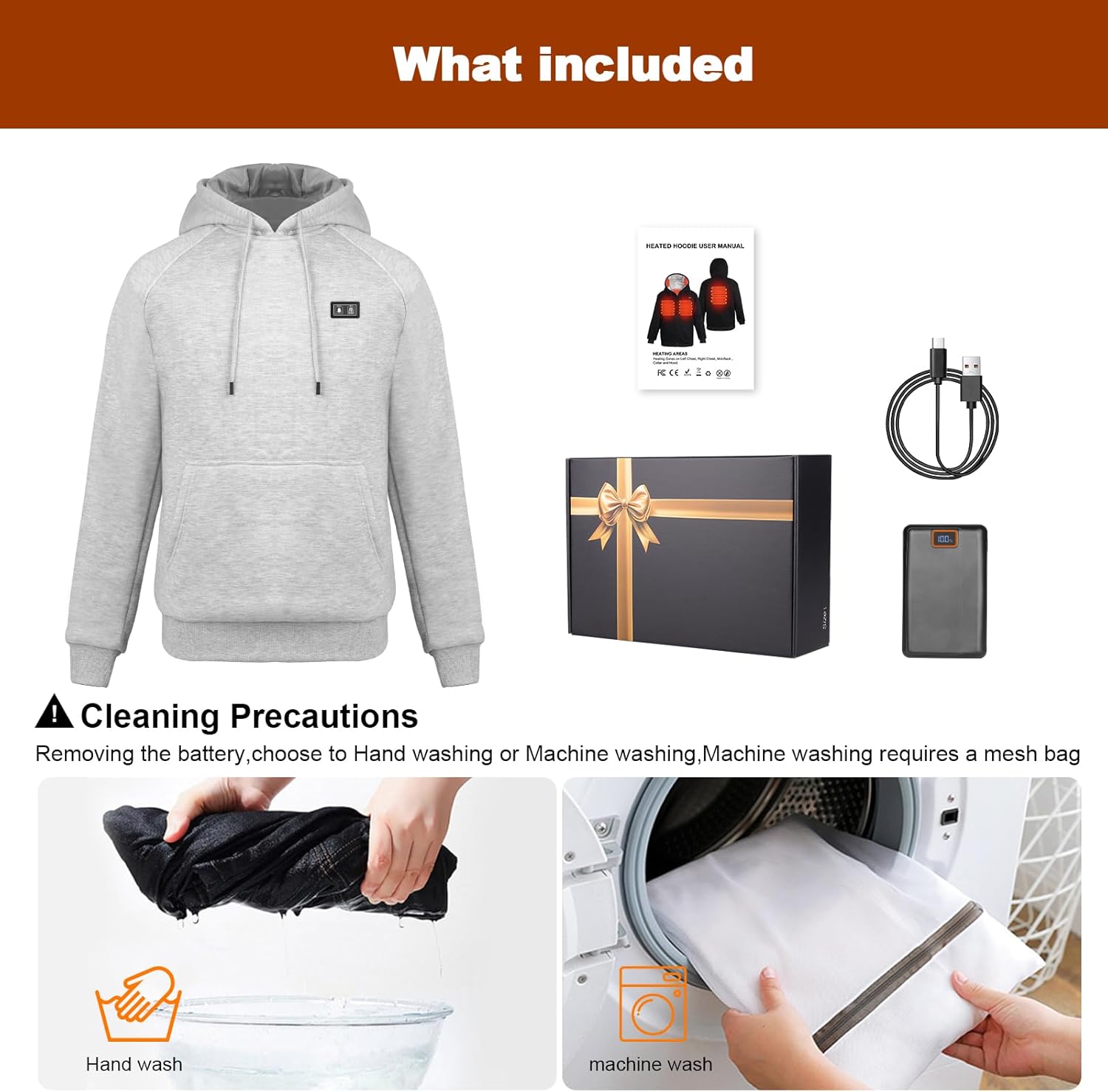 Heated Hoodie for Women Men with Battery Pack 7.4V 16000mAh, Hooded Heated Pullover Sweatshirts 6 Heating Zones - Image 6