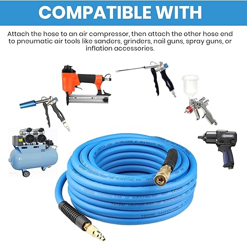 Miniatura 6 de YOTOO Manguera de aire de 38 pulgadas x 50 pies, manguera híbrida de compresor de aire resistente, flexible, ligera, resistente a las torceduras con