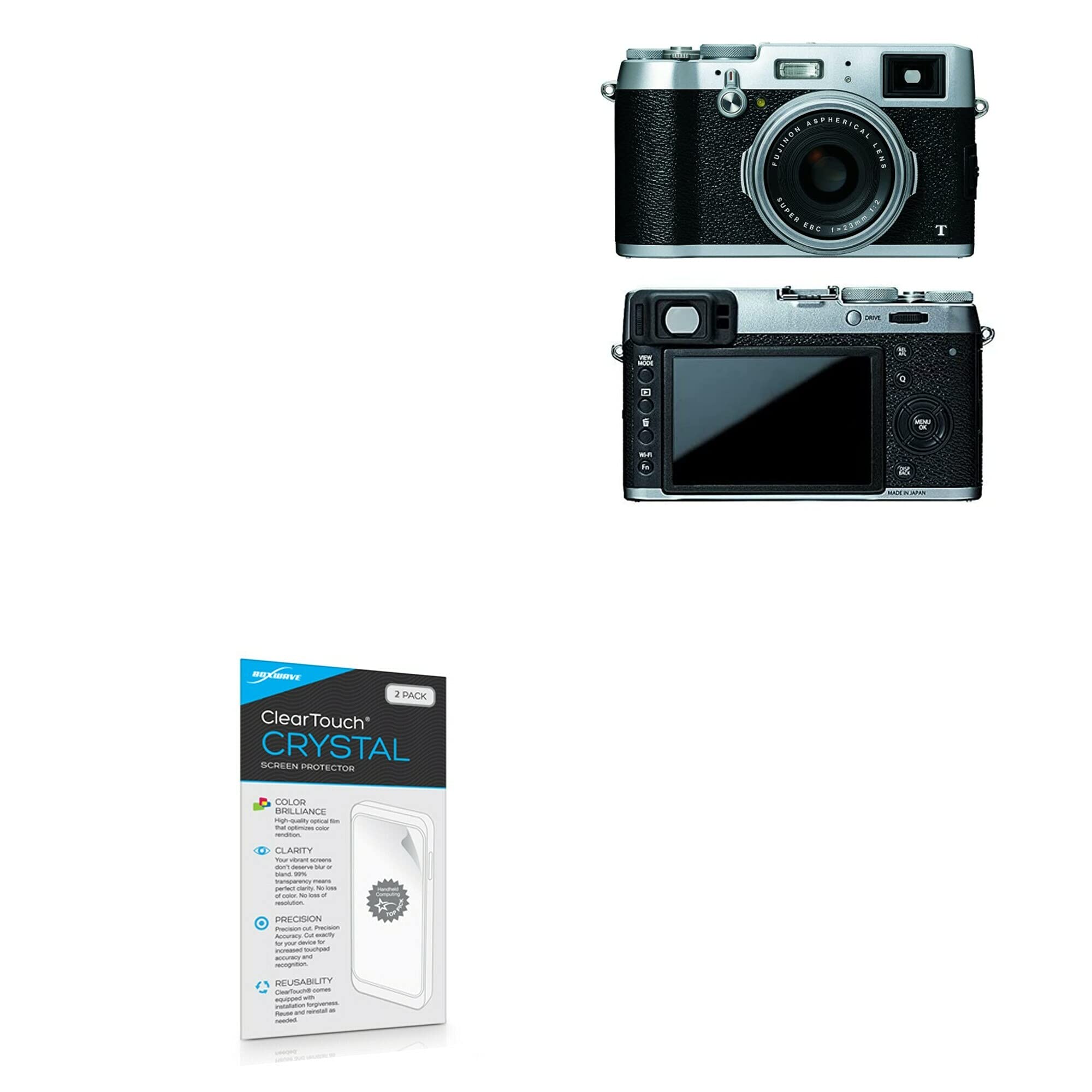 BoxWave Screen Protector Compatible With Fujifilm x100T (Screen Protector ClearTouch Crystal (2-Pack), HD Film Skin - Shields From Scratches
