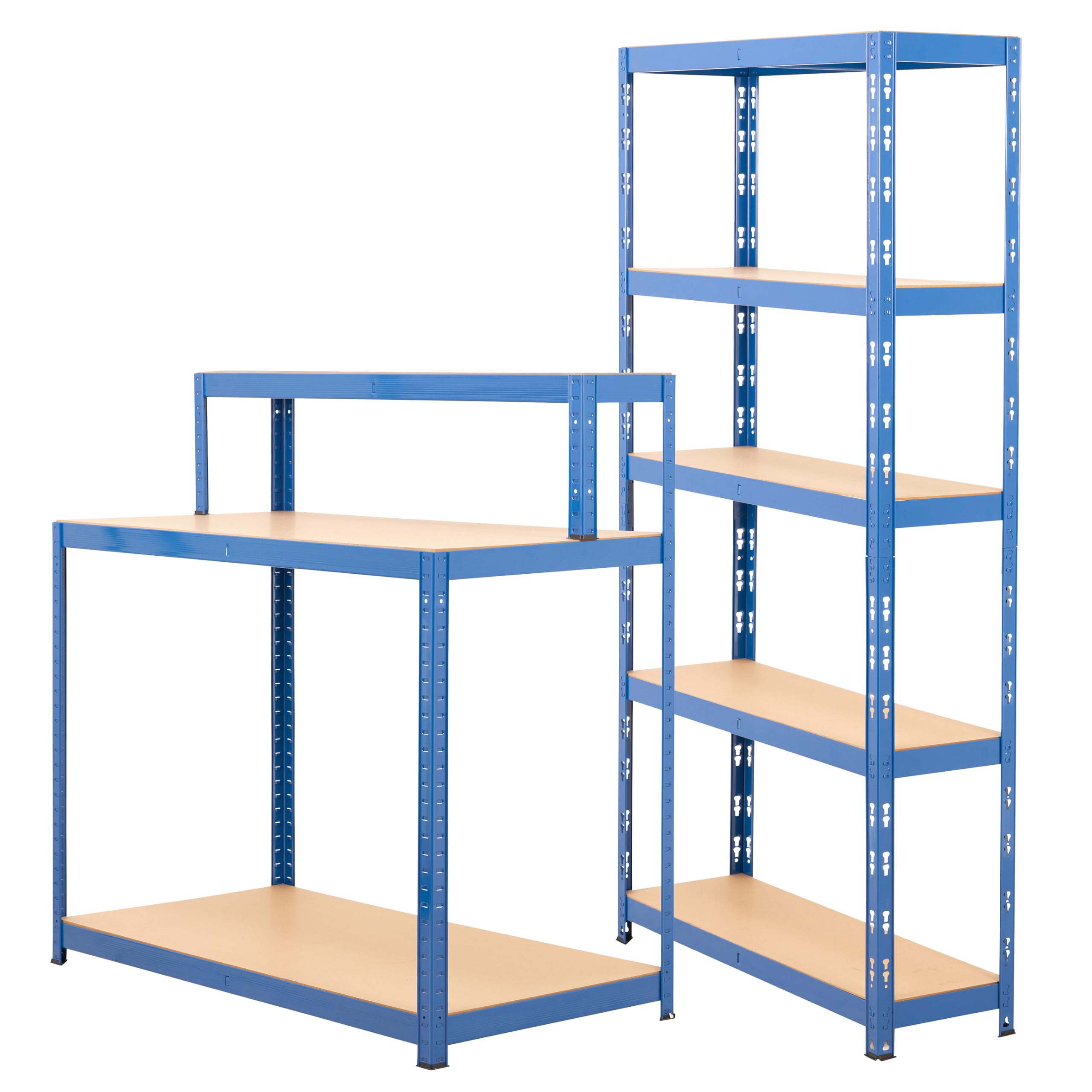 BiGDUG Garage Storage Kit - 1x Shelving Unit & Workstation - 5 Tier Shelves 150kg UDL 1780H x 900W x 300D mm - 300kg UDL Workstation - Blue