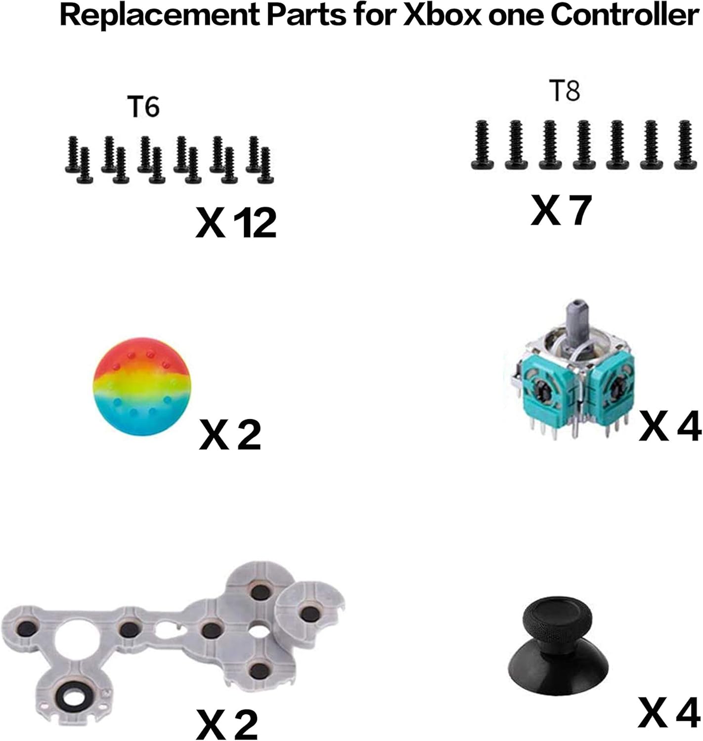 4PC 3D Analog Joysticks Wireless Thumb Sticks Sensor Replacements for Xbox 1 Controller, with D Pads Rubber Conductive R L Button, Screwdriver, Tweezers, Bush, Storage Box 39 pcs Repair Kits