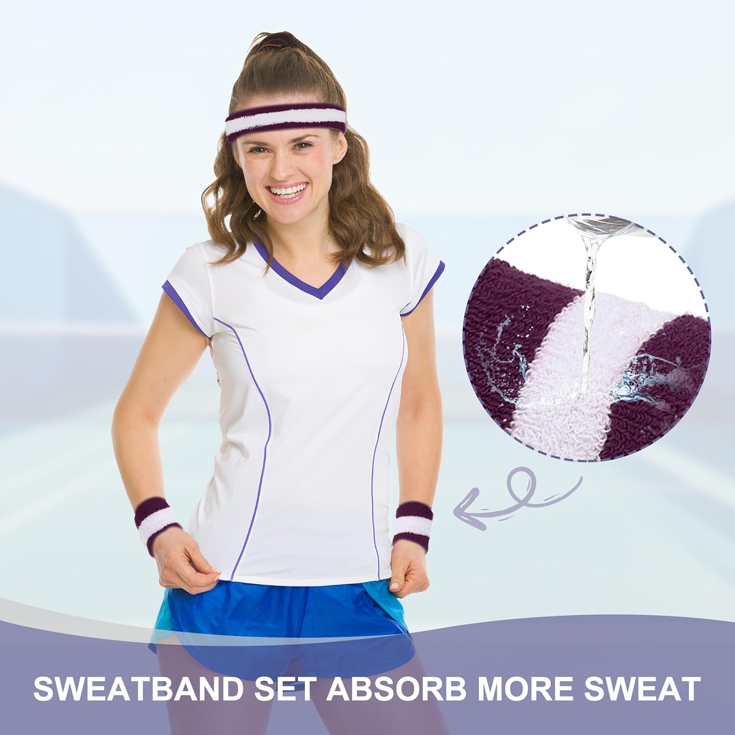 MECCANIXITY Sweat Band Set Sports Terry Cloth Headband Wristband Moisture Wicking Sweat Absorbing Head Band for Women Men Workout Exercise Basketball