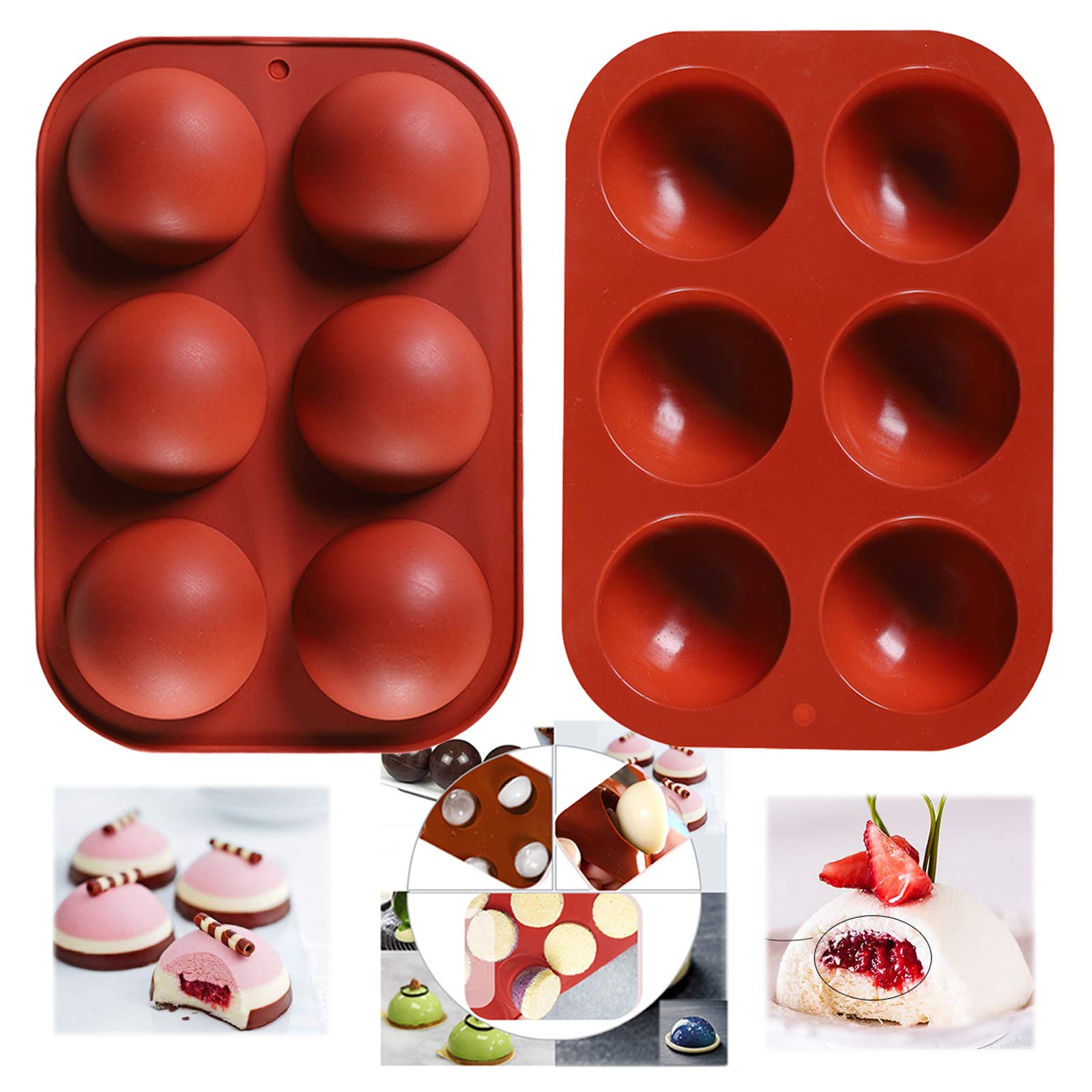 (2 pack) Semi Sphere Silicone Mold for Chocolate, Cake, Jelly, Pudding, Handmade Soap, Round Shape Half Sphere Mold Non Stick, BPA Free Cupcake Silicone Molds