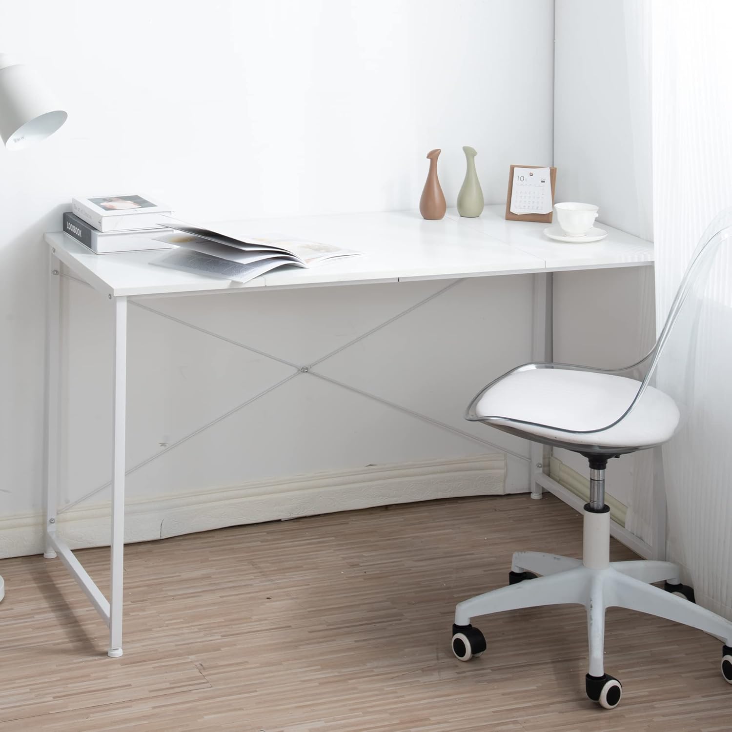 【WF301556HAAオフィスチェア+パソコンデスク セット】 【ホワイト】 パソコンデスク シンプル 極簡易デスク ワークデスク