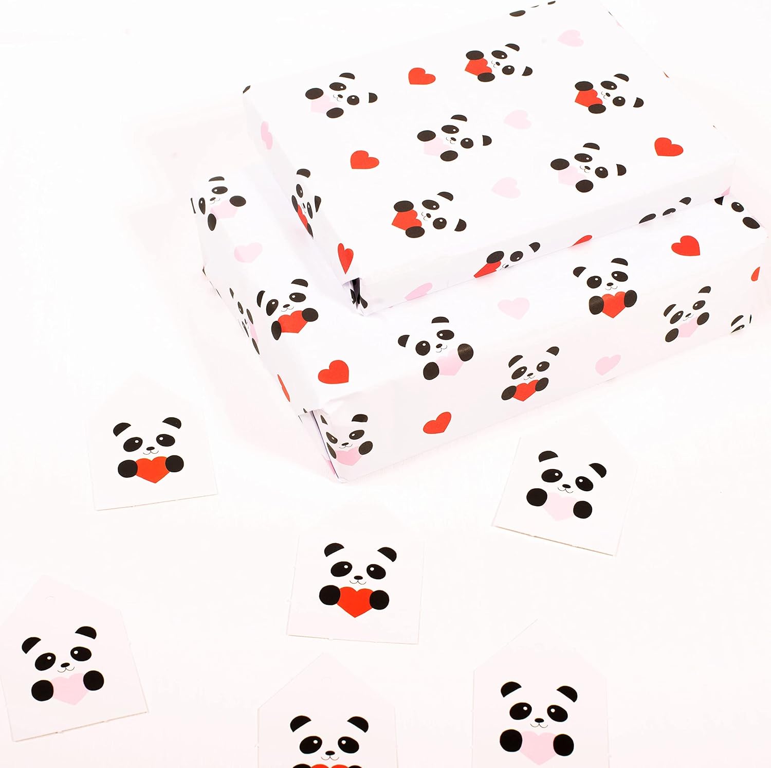 CENTRAL 23 6 Wrapping Paper Sheets - Panda Love Hearts - Black White Red Birthday Gift Wrap - For Men and Women - Anniversary or Valentines Day Wrapping Paper - Recyclable