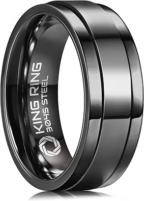 King Ring 8mm Ultra Polished Spinner Rings Premium Shiny Flat Stainless Steel Fidget Rings for Men & Women Designed in USA