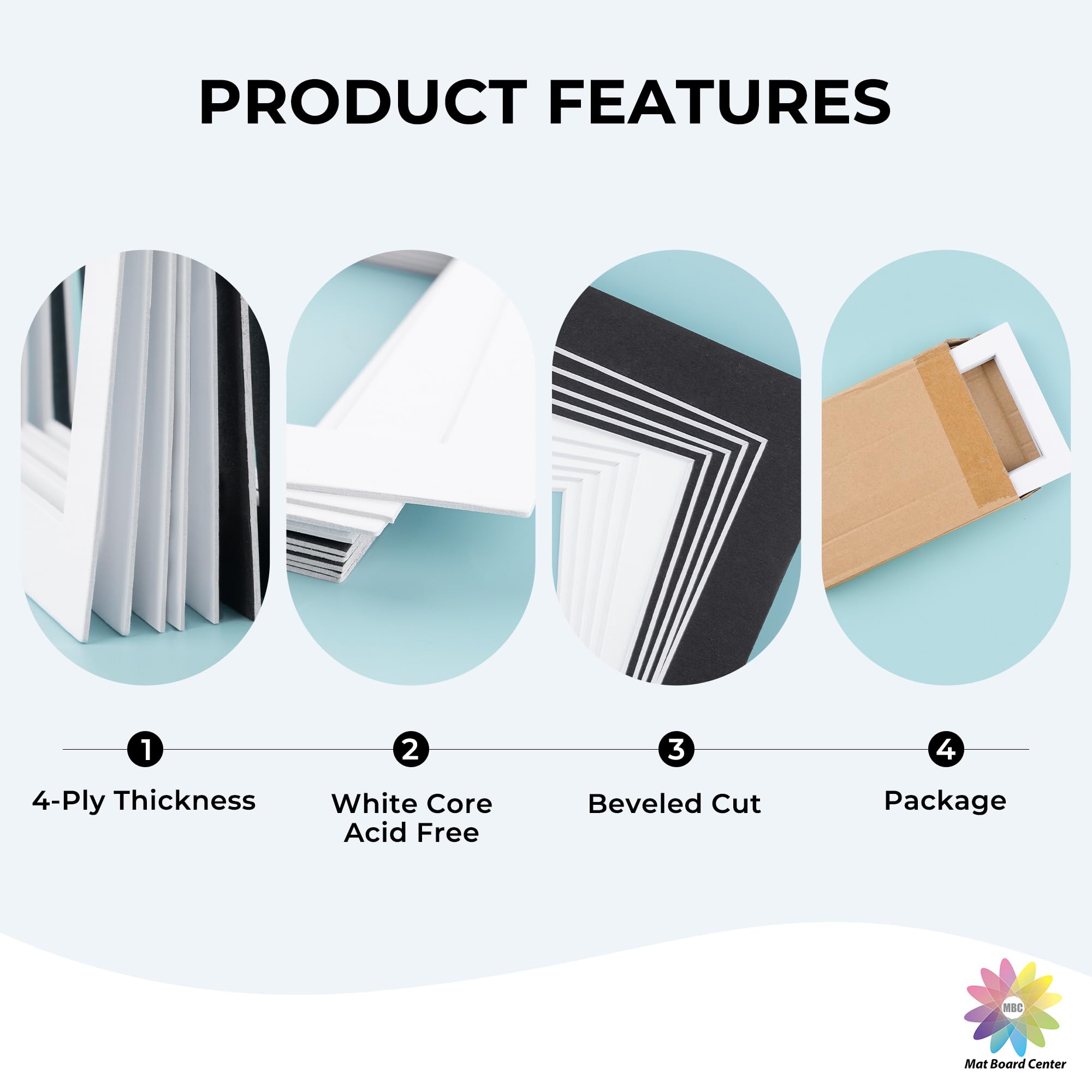 10-Pack Acid-Free Mat Board - 8x10 For Two 4x6 Photos, White, 4-Ply Bevel Cut